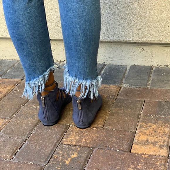 Denim Blue Pointy Toe Lace Up Classic Ballet Flats - Picture 7 of 8